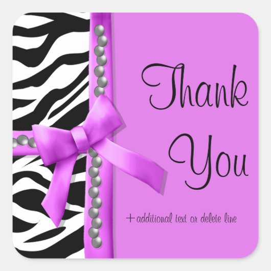 Hot roze en witte Zebra gestreept met parels Vierkante Sticker (Voorkant)