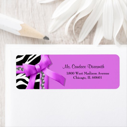 Hot roze en witte Zebra gestreept met zilveren Par Etiket (Insitu)