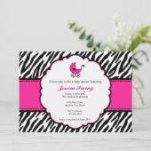 Hot-roze en Zebra Print Baby shower Invitation Kaart (Staand voorkant)