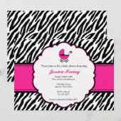 Hot-roze en Zebra Print Baby shower Invitation Kaart (Voorkant / Achterkant)