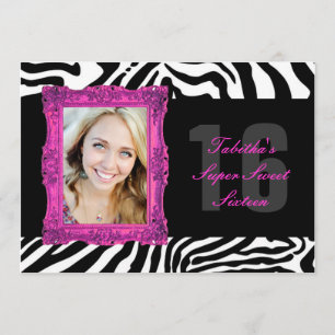 Hot-roze en Zebra   Uitnodiging voor sixteen