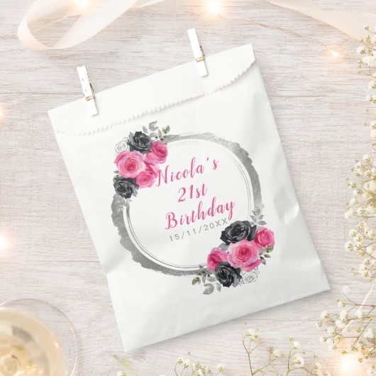 Hot Roze en Zilver Elegant Bloemen Verjaardagsfees Bedankzakje (Geknipt)