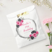 Hot Roze en Zilver Elegant Bloemen Verjaardagsfees Bedankzakje (Gezegeld)