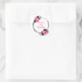 Hot Roze en Zilver Elegant Bloemen Verjaardagsfees Vierkante Sticker (Tas)