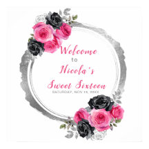 Hot Roze en Zilver Elegante Bloem Sweet Sixteen