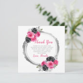Hot Roze en Zilver Elegante Bloemen Sweet Sixteen Bedankkaart (Staand voorkant)