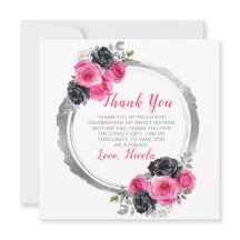 Hot Roze en Zilver Elegante Bloemen Sweet Sixteen