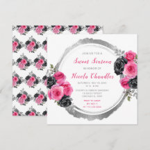 Hot Roze en Zilver Elegante Bloemen Sweet Sixteen