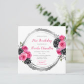 Hot Roze en Zilver Elegante Bloemen Verjaardagsfee Kaart (Staand voorkant)