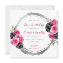 Hot Roze en Zilver Elegante Bloemen Verjaardagsfee