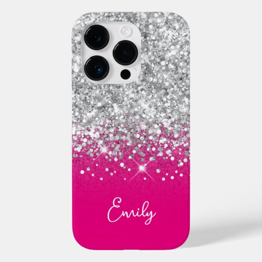 Hot Roze en Zilver Glitter Glam Case-Mate iPhone Case (Achterkant)