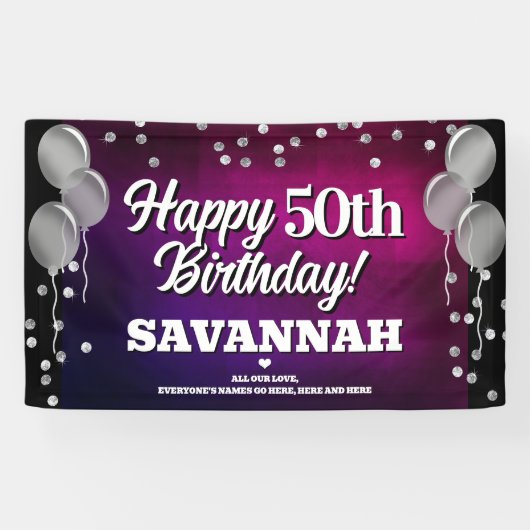 Hot roze en zilver Happy Birthday Banner (Horizontaal)