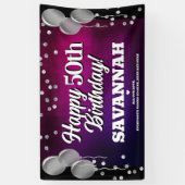 Hot roze en zilver Happy Birthday Banner (Verticaal)