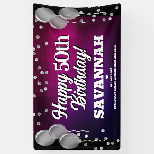 Hot roze en zilver Happy Birthday Banner (Verticaal)