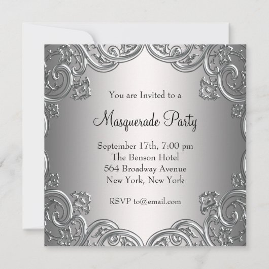 Hot Roze en Zilveren Maskerade Party Kaart (Achterkant)