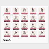 HOT ROZE en zwart Damask Baby Carriage Bedankt Vierkante Sticker (Vel)