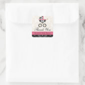 HOT ROZE en zwart Damask Baby Carriage Bedankt Vierkante Sticker (Tas)