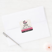 HOT ROZE en zwart Damask Baby Carriage Bedankt Vierkante Sticker (Envelop)