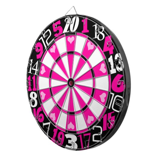 Hot-roze en zwart dartbord (Voorkant Rechts)