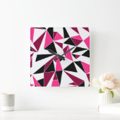 Hot-roze en zwart Geometrische wandontwerp Vierkante Klok (Huis)