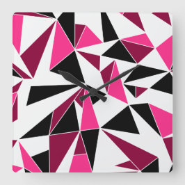 Hot-roze en zwart Geometrische wandontwerp Vierkante Klok