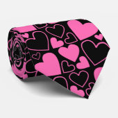 Hot-roze en zwart, Hollow en Solid Hearts Stropdas (Opgerold)