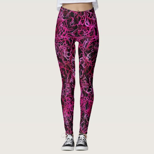 Hot-roze en zwart leggings (Voorkant)