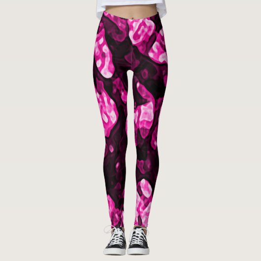Hot roze en zwart meisje trendy Abstracte vormen Leggings (Voorkant)