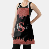 Hot-roze en zwart monogram Glitter-schijven Apron Schort (Insitu)