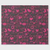 Hot-roze en zwart Patroon Romantisch omslagpapier Cadeaupapier (Vlak)