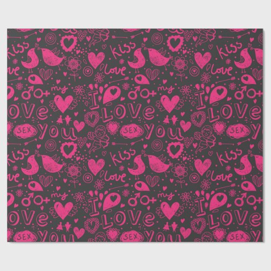 Hot-roze en zwart Patroon Romantisch omslagpapier Cadeaupapier (Vlak)