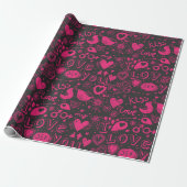 Hot-roze en zwart Patroon Romantisch omslagpapier Cadeaupapier (Uitgerold)