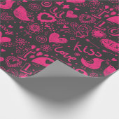 Hot-roze en zwart Patroon Romantisch omslagpapier Cadeaupapier (Hoek)