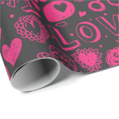 Hot-roze en zwart Patroon Romantisch omslagpapier Cadeaupapier (Rol Hoek)