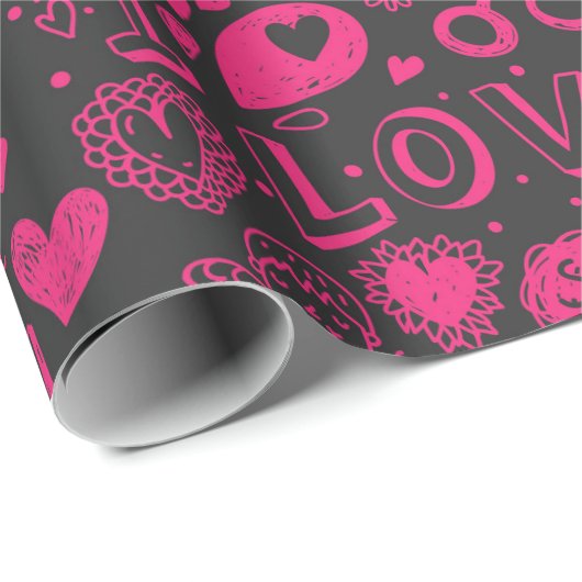 Hot-roze en zwart Patroon Romantisch omslagpapier Cadeaupapier (Rol Hoek)