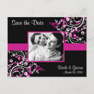 Hot Roze en Zwart Save the Date Foto Briefkaarten