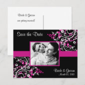 Hot Roze en Zwart Save the Date Foto Briefkaarten (Voorkant / Achterkant)