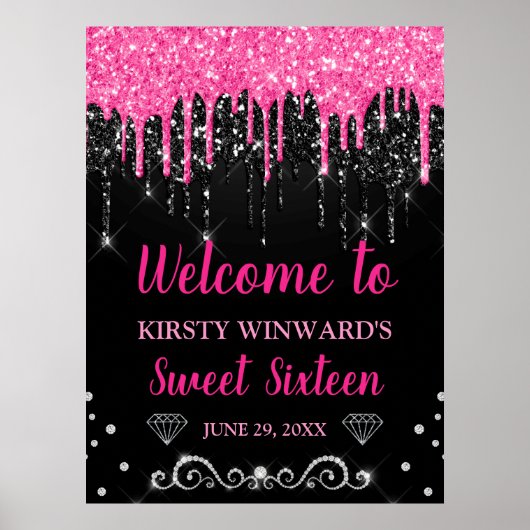 Hot-roze en zwart-witstation Glitter Sweet 16 Welk Poster (Voorkant)