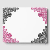 Hot roze en zwarte bloemenkant bruiloft gastenboek (Achterkant)