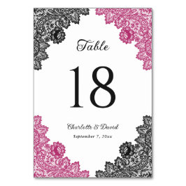 Hot roze en zwarte bloemenkant bruiloft kaart