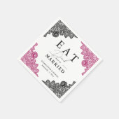 Hot roze en zwarte bloemenkant bruiloft servet (Hoek)