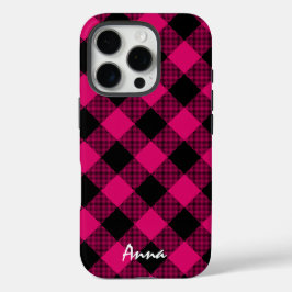 Hot-roze en zwarte buffels, speciaal gepersonalise iPhone 16 pro hoesje