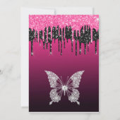 Hot-roze en zwarte druppelaar Glitter Sweet 16 Kaart (Achterkant)