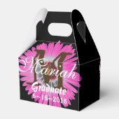 Hot Roze en Zwarte Gerbera Daisy Flower Favoriet B Bedankdoosjes (Achterkant)