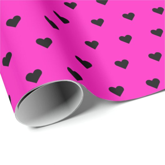 Hot-roze en zwarte harten | Aangepast opvulpapier Cadeaupapier (Rol Hoek)