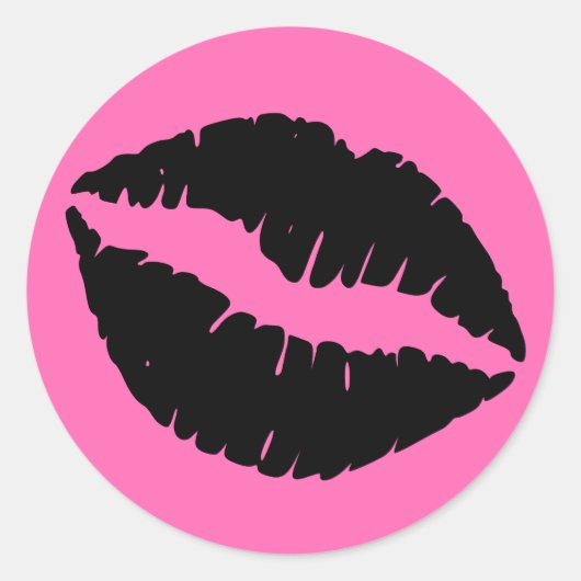 Hot-roze en zwarte lipstick afdrukken ronde sticker (Voorkant)