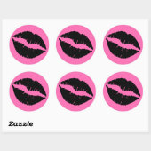 Hot-roze en zwarte lipstick afdrukken ronde sticker (Vel)