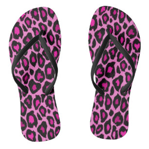 Hot-roze en zwarte luipaard afdrukken teenslippers