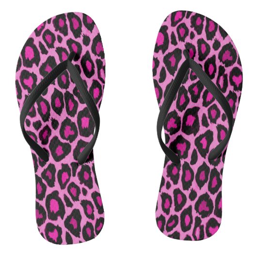 Hot-roze en zwarte luipaard afdrukken teenslippers (Voetbed)