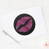 Hot-roze en zwarte luipaarden Lipstick Ronde Sticker (Envelop)